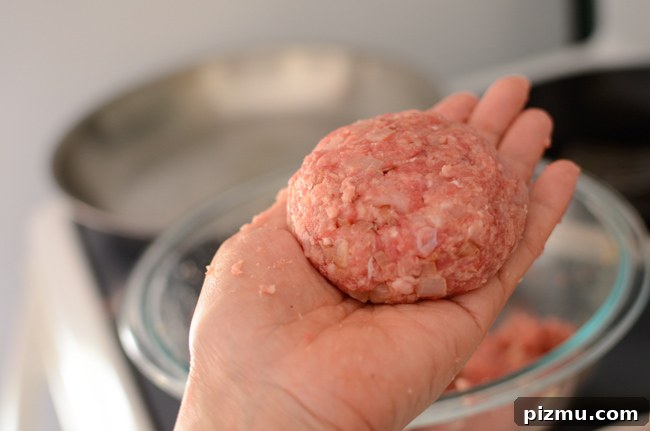 Classic Japanese Hambagu (Hamburger Steak) Recipe 5 Forming round hambagu patties on the palm of hand.