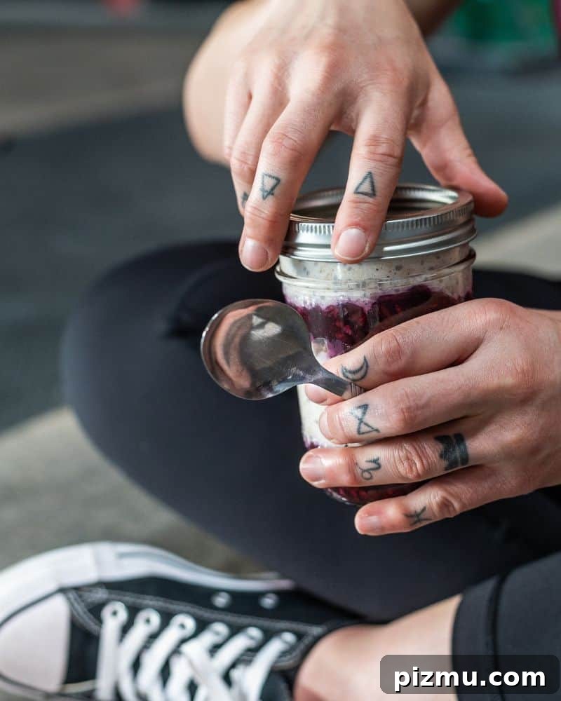 Within-Day Energy Deficit: What It Is and Why It Matters 8 close up of jar with overnight oats and fruit