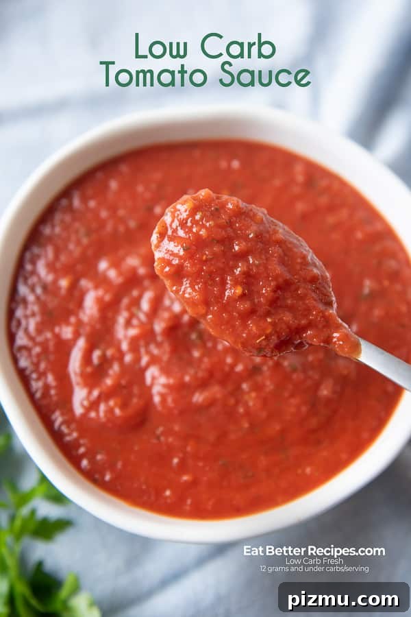 Low Carb Keto Tomato Sauce in a spoon