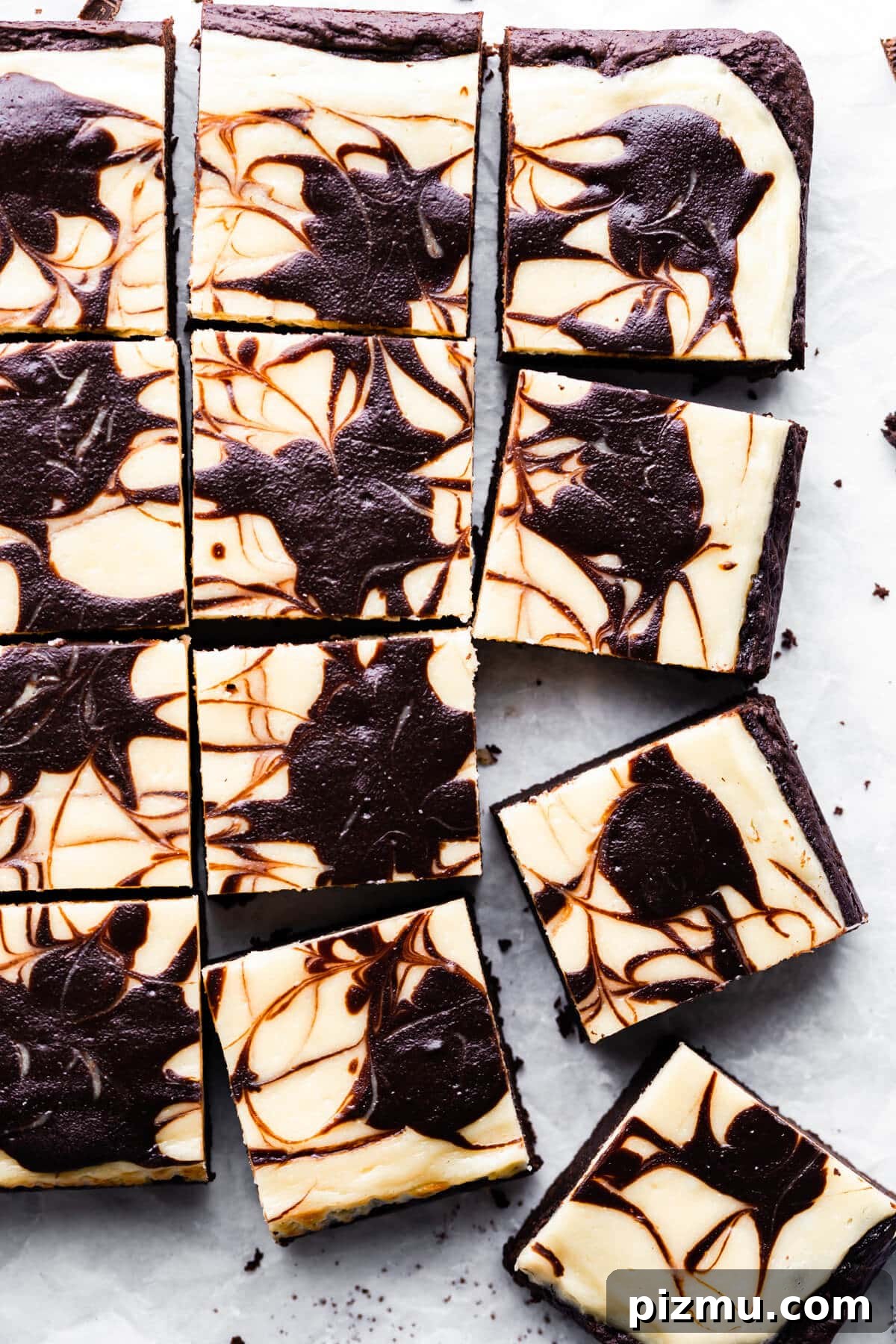 Cheesecake Swirl Brownies with Cream Cheese Filling 10 top view super close up of cheesecake brownies pieces