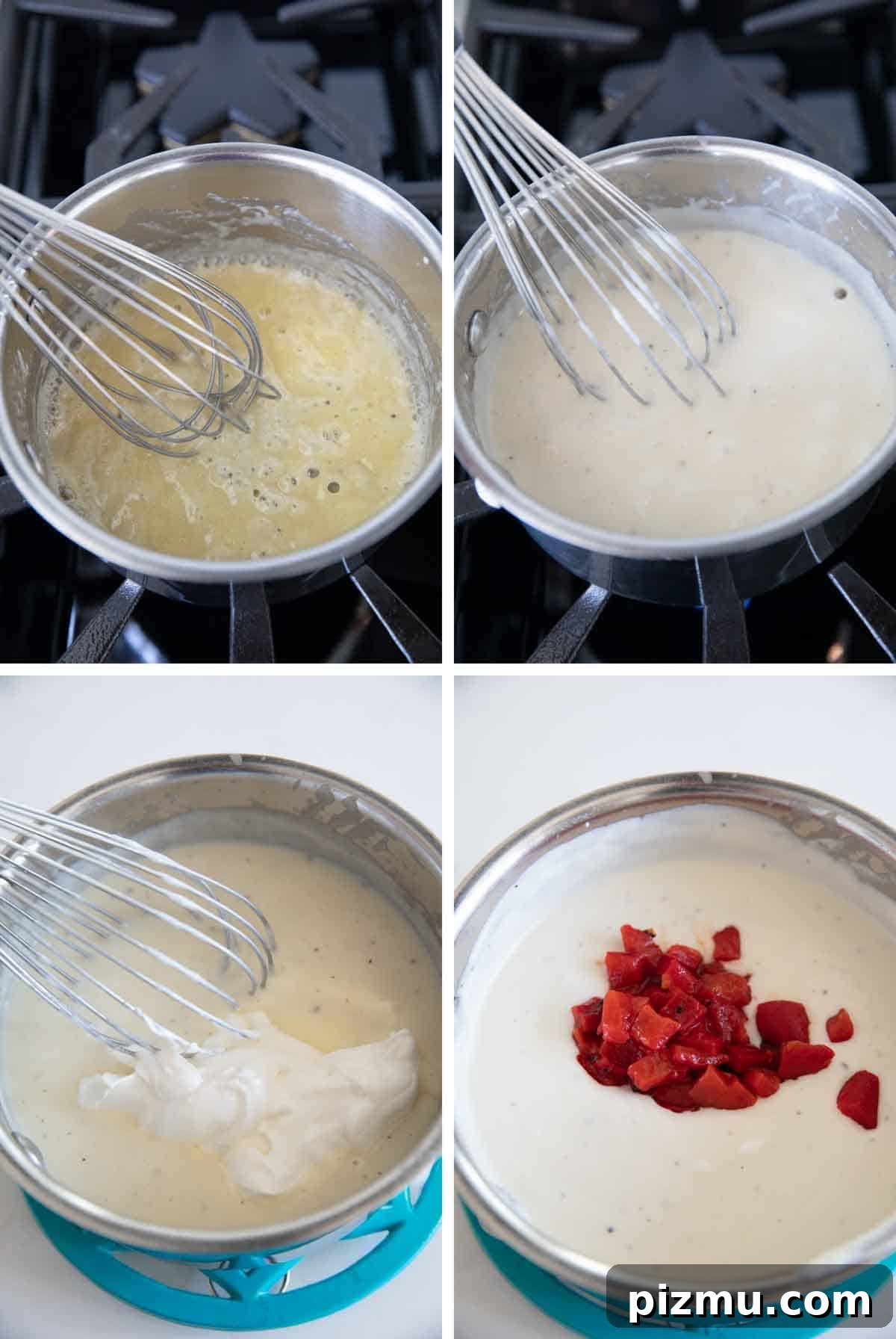 Slow Cooker Cheesy Potatoes 3 Steps to make the sauce for Crockpot Cheesy Potatoes.