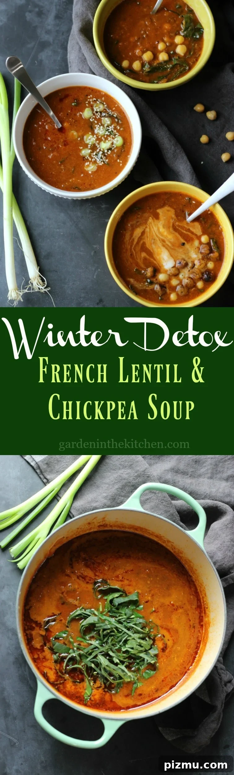 French Lentil and Chickpea Soup, Vegan and Gluten-Free 6 Winter Detox French Lentil & Chickpea Soup (Vegan) | gardeninthekitchen.com