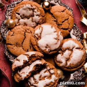 A vintage tray of crinkly molasses cookies with icing.