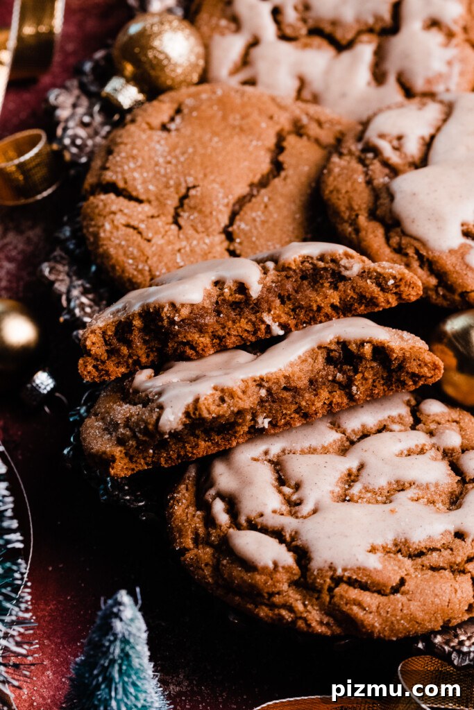 Two halves of a molasses cookie in a vintage tray.