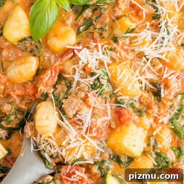 One-Pan Chicken Piccata Pasta with Lemon and Capers 16 Creamy one pan gnocchi with spinach, sprinkled with cheese.