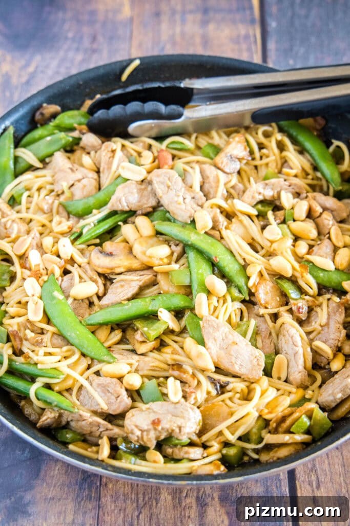 Garlic Sesame Stir-Fry Noodles with Veggies 3 asian noodle stir fry in a large skillet