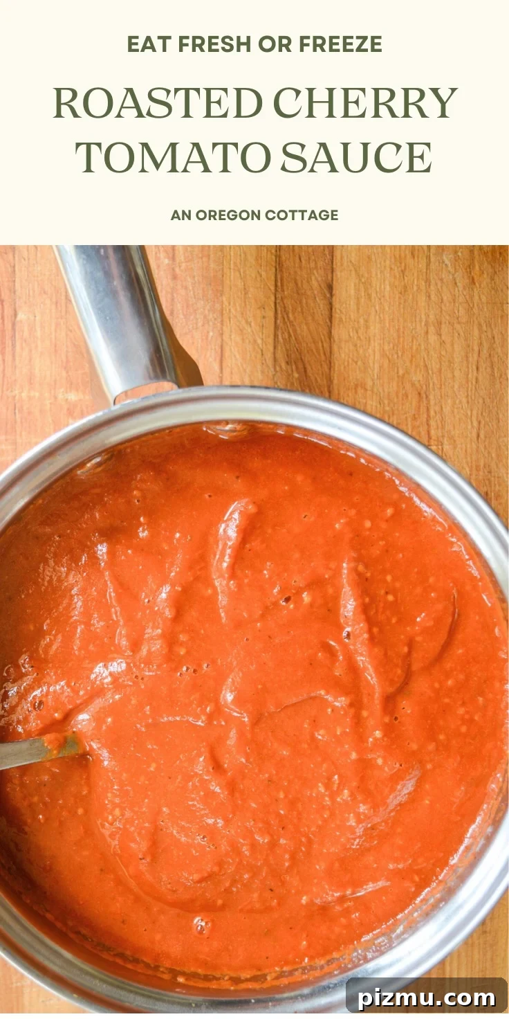 Roasted Cherry Tomato Sauce: Serve Fresh or Freeze 8 roasted cherry tomato sauce pin image