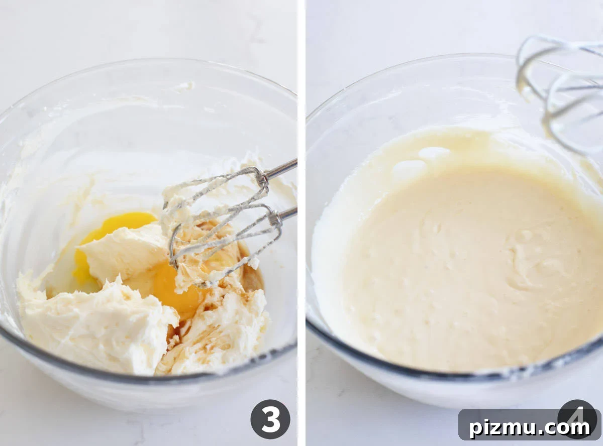 Creamy Mini Cheesecakes with Graham Cracker Crust 5 Making the filling for mini cheesecakes.