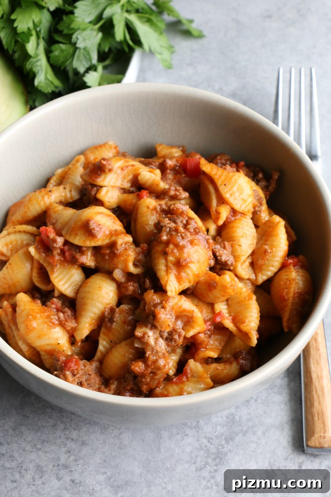 Creamy Instant Pot Taco Pasta in a serving bowl