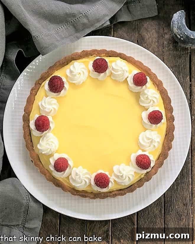 Finished lemon tart with garnish.