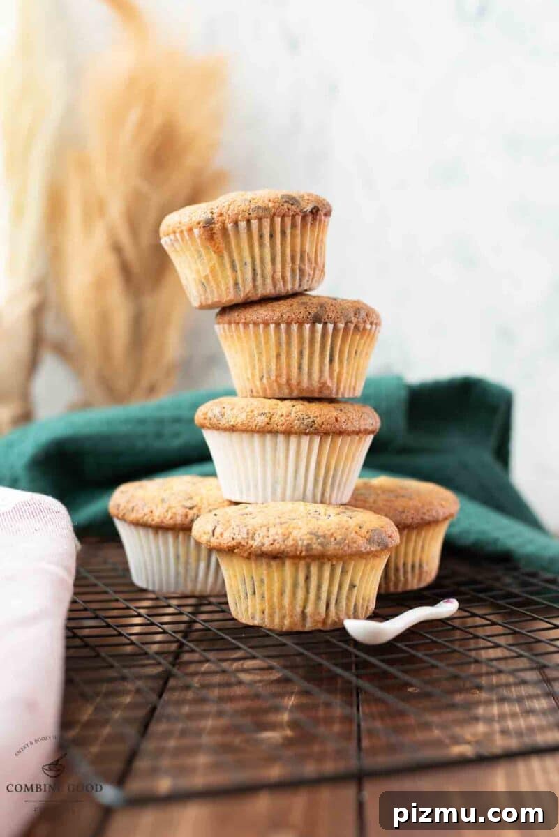 Rich Chocolate Chip Muffins Made with Egg Yolks 2 Delicious 4 egg yolk chocolate chip muffins stacked on cooling rack.
