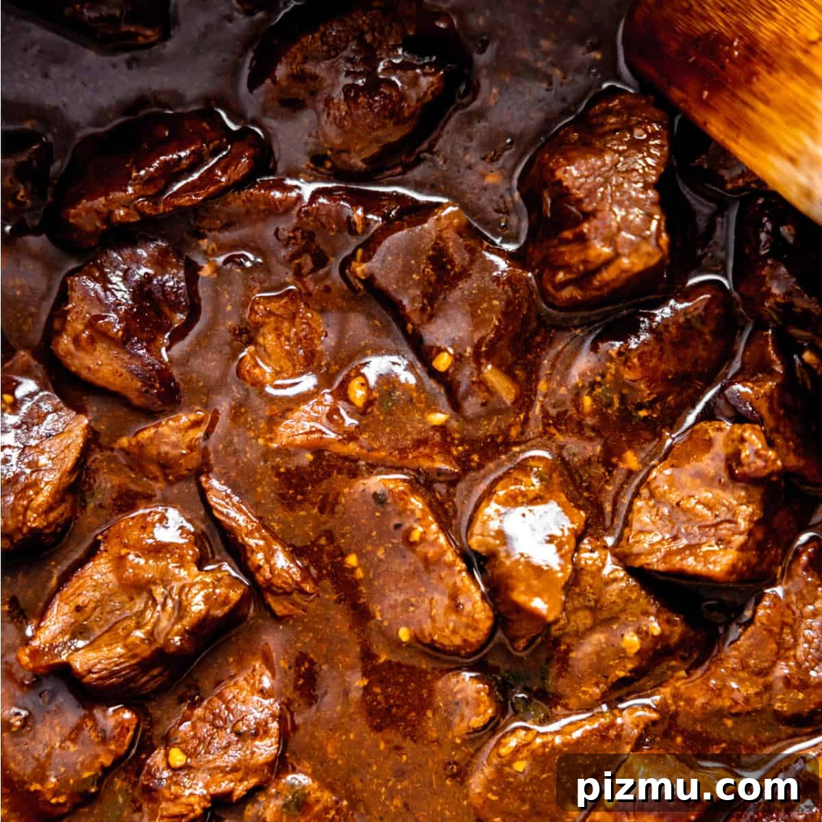 Beef tips and gravy being served.
