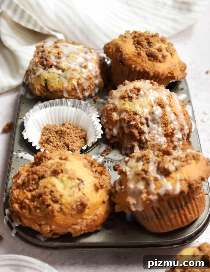 Sour Cream Coffee Cake Muffins Recipe with Cinnamon Streusel 8 sour cream coffee cake muffins in muffin pan