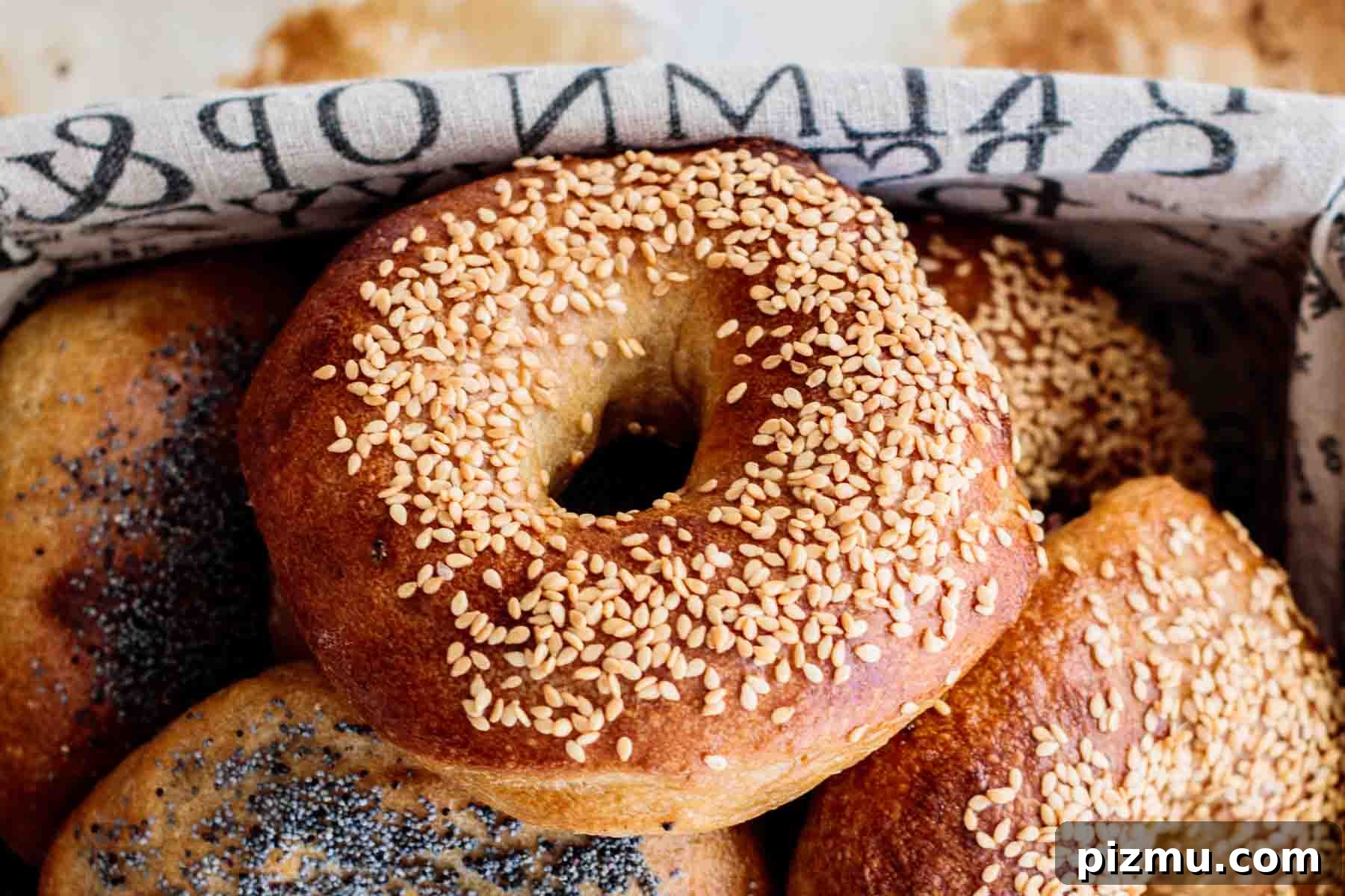 How to Make Sourdough Bagels at Home 3 bagels stored on a vine basket