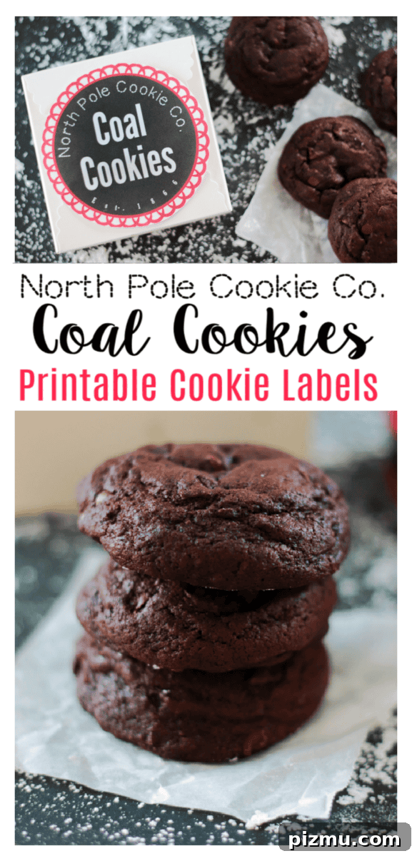 North Pole Coal Cookies with Free Printable Cookie Labels 2 coal cookies and printable tags