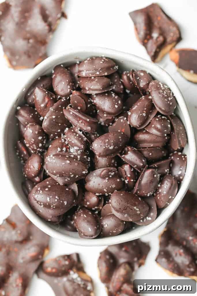 Homemade Chocolate Covered Almonds Recipe 5 Overhead of bowl of chocolate covered almonds