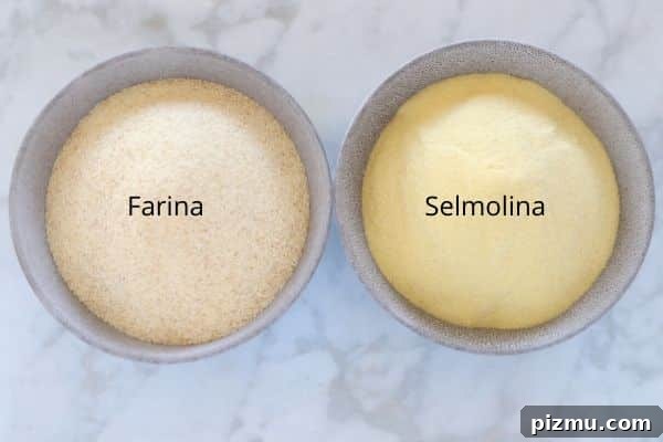 Basbousa: Classic Middle Eastern Semolina Cake with Syrup 5 two bowls of semolina and farina