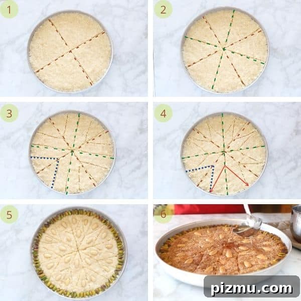 Basbousa: Classic Middle Eastern Semolina Cake with Syrup 7 How to cut basbousa into diamonds