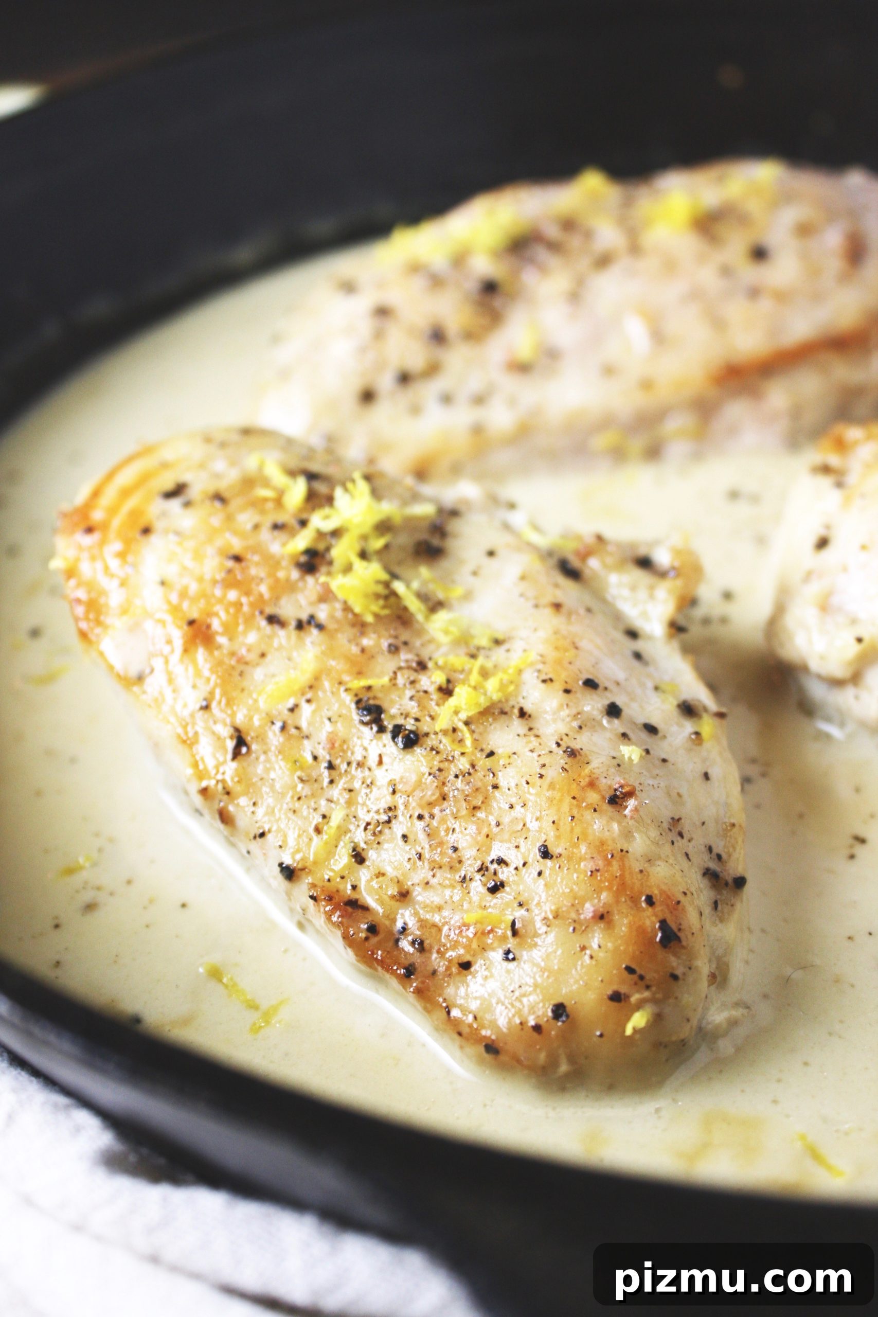 One-Pan Coconut Lemon Chicken Skillet 2 One Pan Lemon Coconut Chicken! This recipe takes literally 3 ingredients and 20 minutes to make! It couldn’t get any easier than this, and the flavor is outstanding! I love serving this over rice. TheGarlicDiaries.com