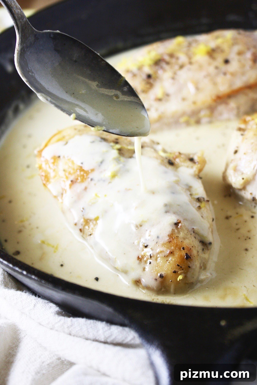 One-Pan Coconut Lemon Chicken Skillet 3 One Pan Lemon Coconut Chicken! This recipe takes literally 3 ingredients and 20 minutes to make! It couldn’t get any easier than this, and the flavor is outstanding! I love serving this over rice. TheGarlicDiaries.com