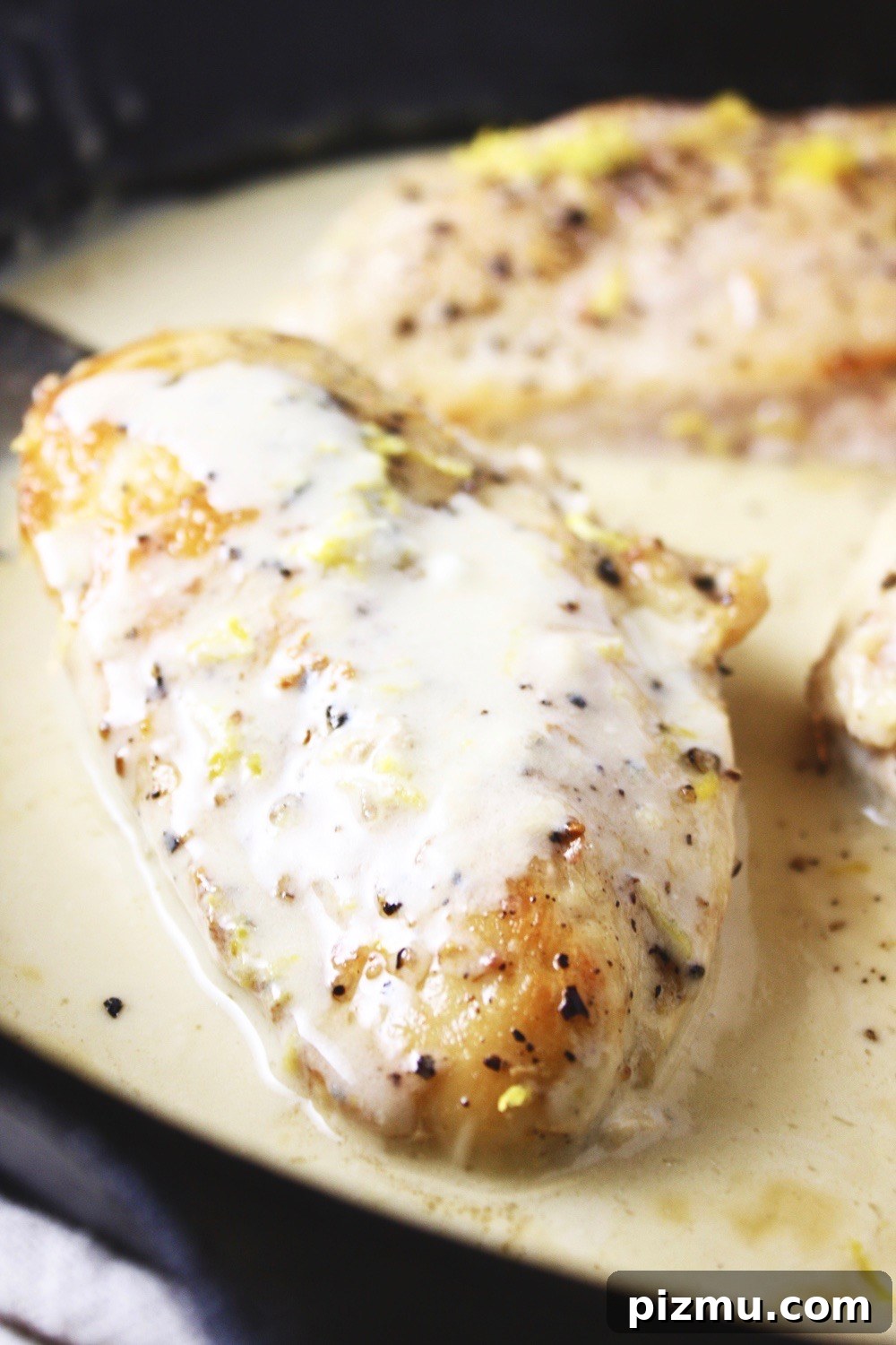 One-Pan Coconut Lemon Chicken Skillet 4 One Pan Lemon Coconut Chicken! This recipe takes literally 3 ingredients and 20 minutes to make! It couldn’t get any easier than this, and the flavor is outstanding! I love serving this over rice. TheGarlicDiaries.com