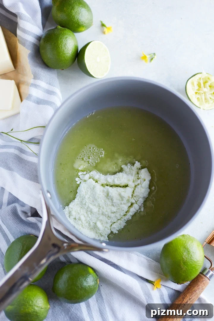How to Make Lime Curd: Zesty Homemade Recipe 7 adding lime juice to sugar in a saucepan