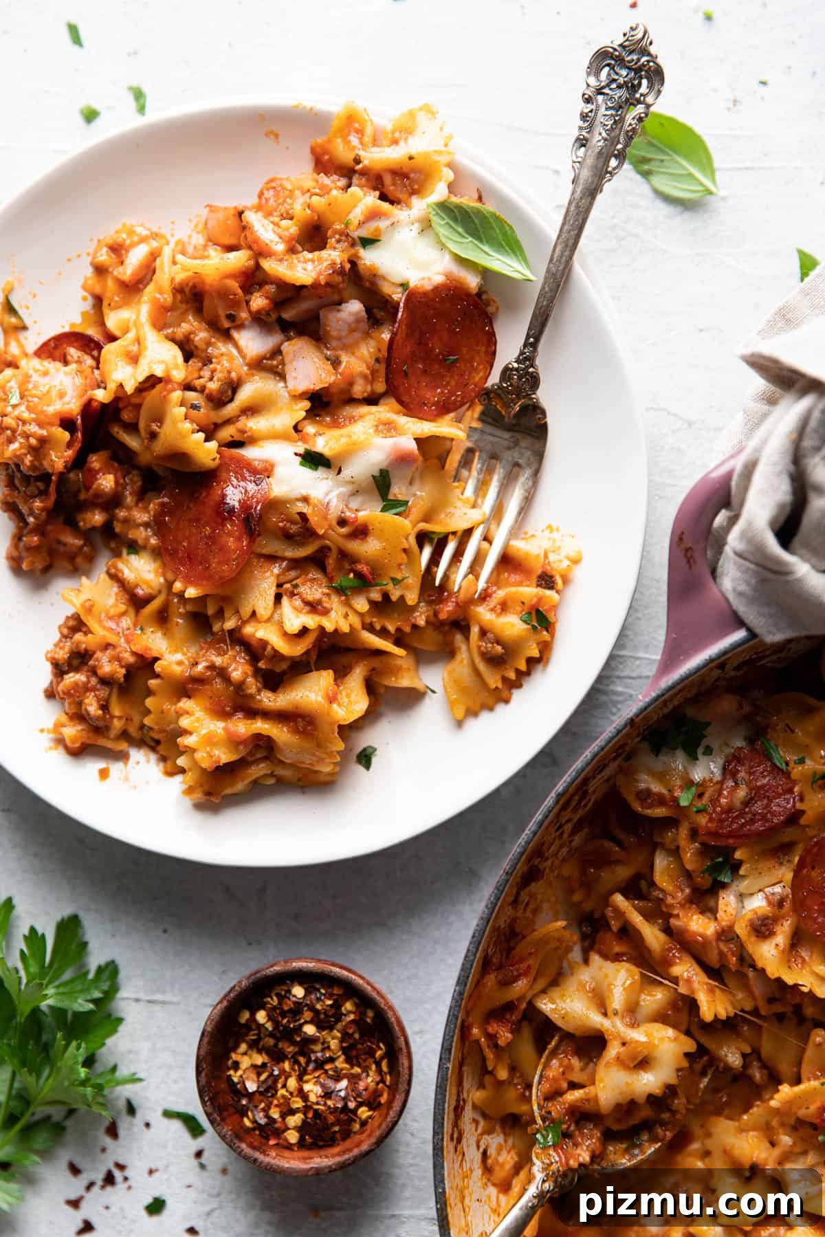 30-Minute One-Pot Meat-Lovers Pizza Pasta Bake 4 meat lovers pizza pasta bake.