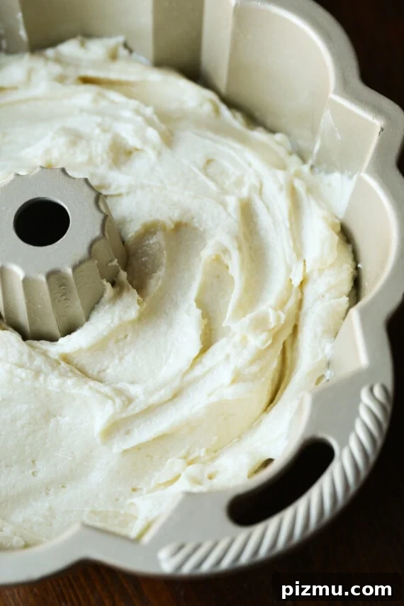 Make the batter. 7UP cake batter in a bundt pan.