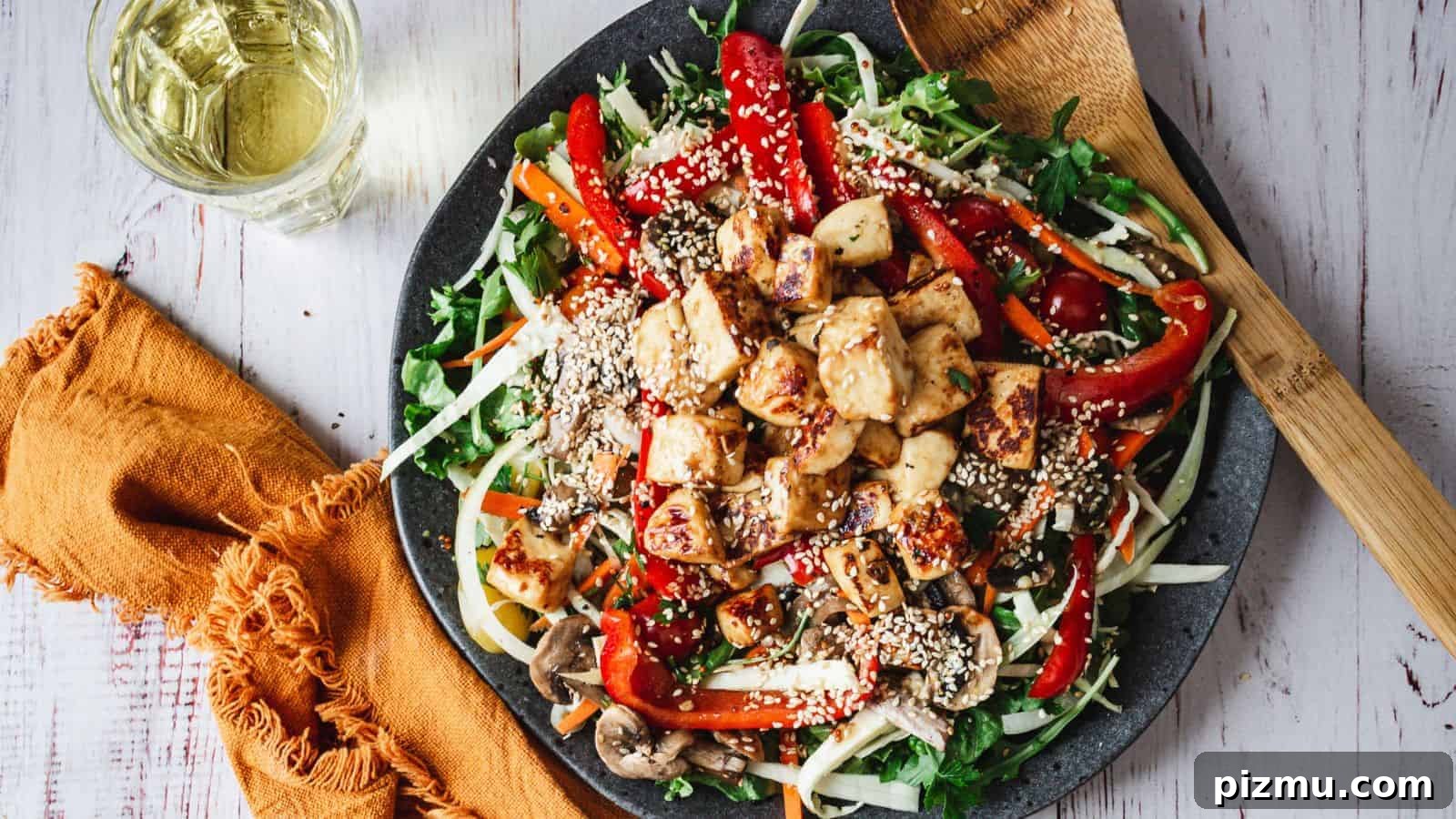 Large plate of fried halloumi salad with wine glass.