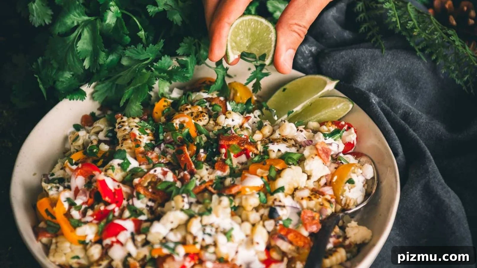Grilled corn salad with charred kernels tossed with herbs and bright dressing.