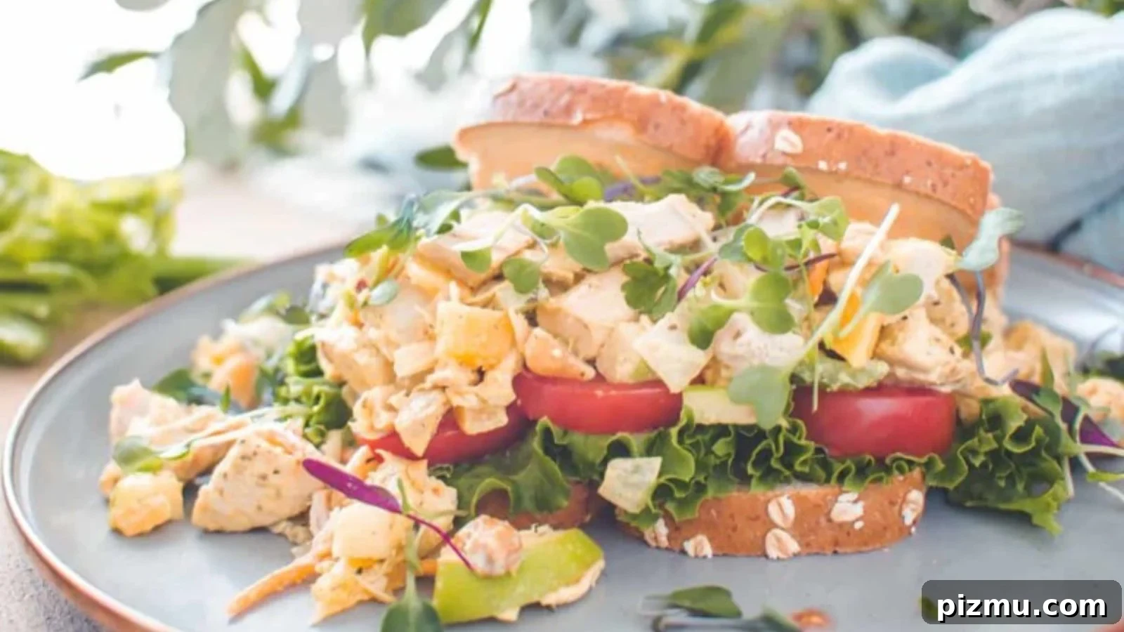 Chicken salad mixed with curry and rotisserie chicken pieces.