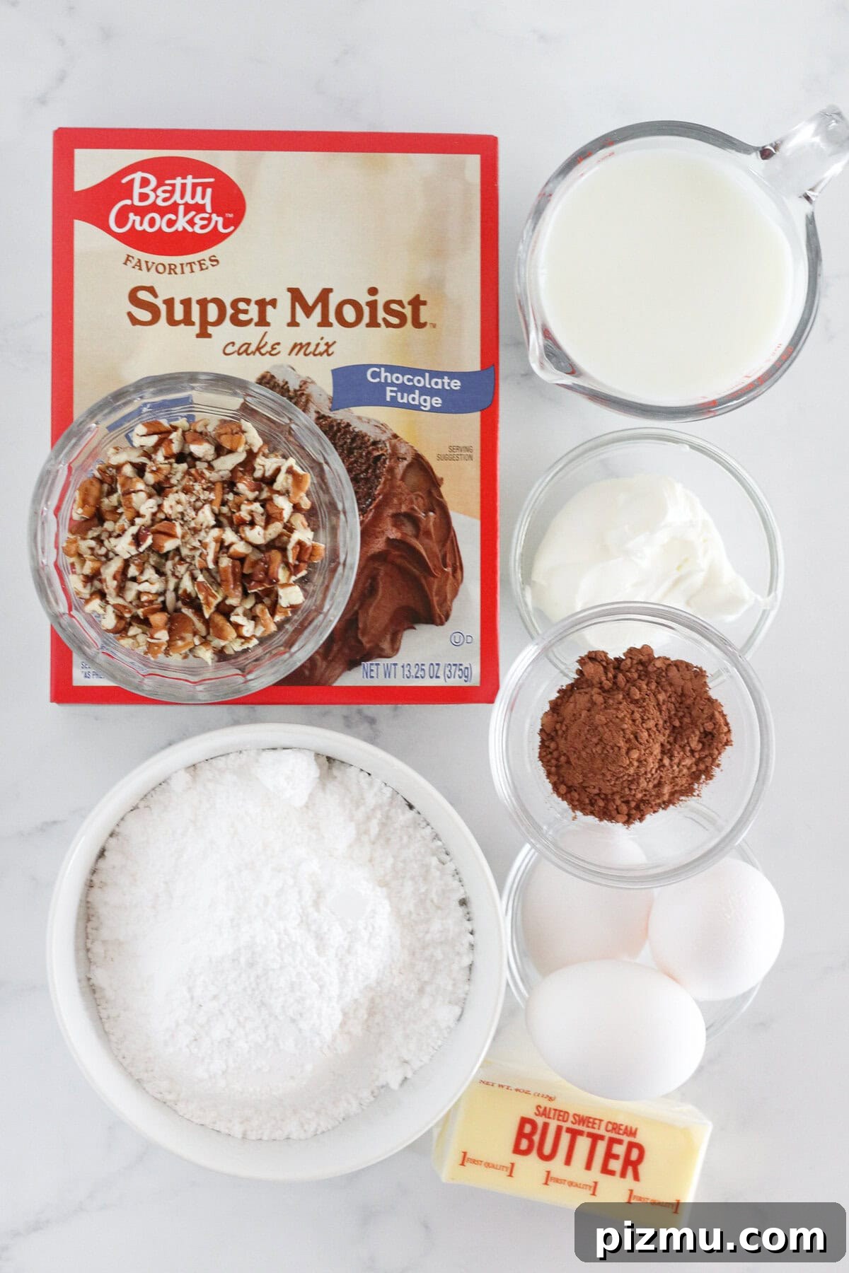 Moist Texas Sheet Cake Bundt: Chocolate Bundt Cake Recipe 3 The ingredients needed to make a Texas Sheet Cake.