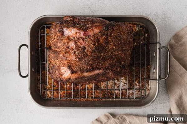 Bone-In Prime Rib Roast 8 Overhead view of a prime rib roast after reverse searing.