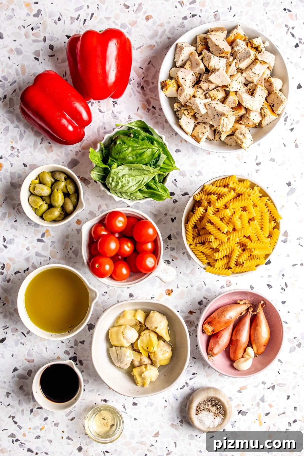 Gluten Free Chicken Pasta Salad with Roasted Shallot Vinaigrette 5 Ingredients for Chicken and Veggie Pasta Salad - Olivia Adriance