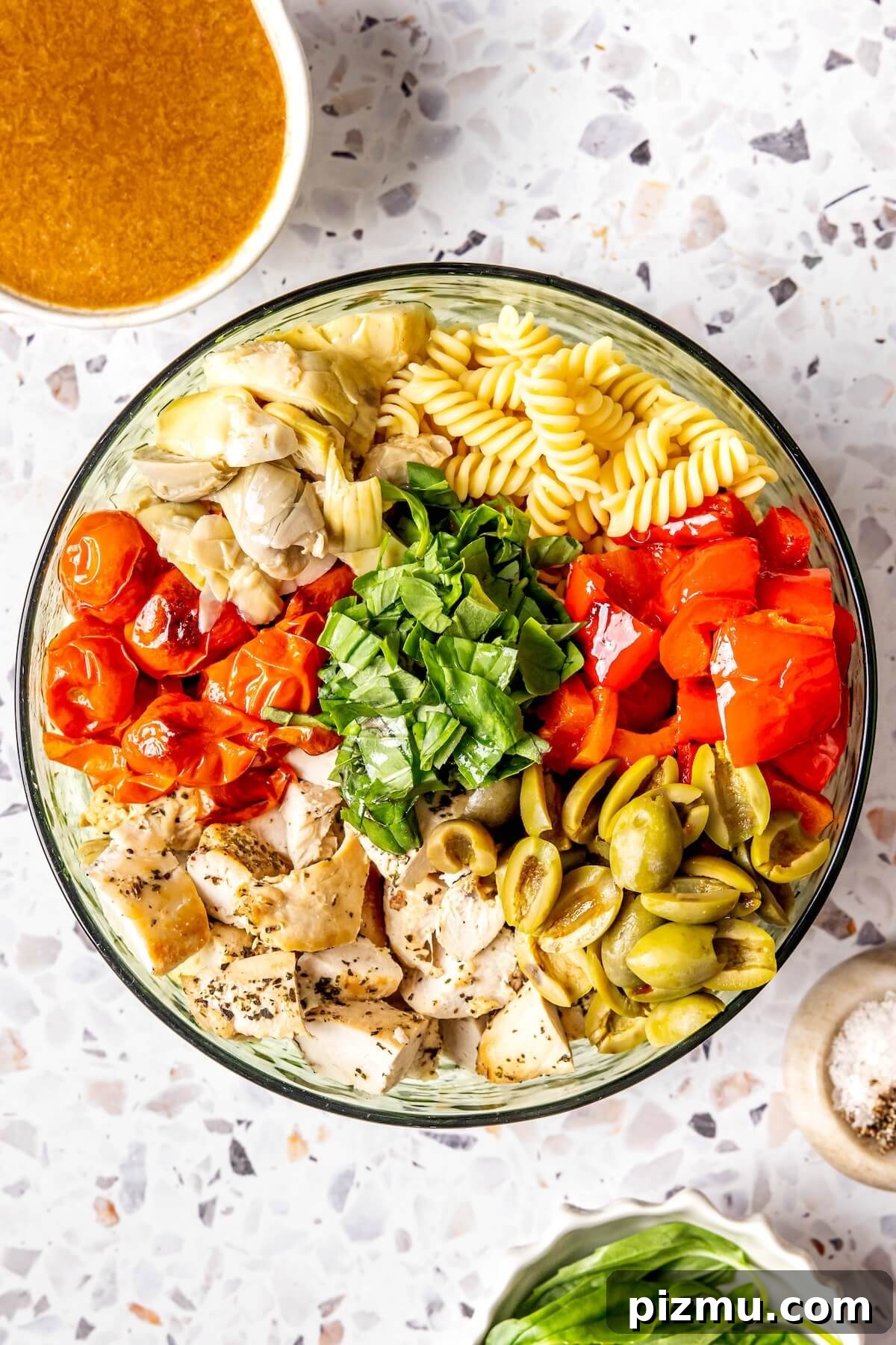 Gluten Free Chicken Pasta Salad with Roasted Shallot Vinaigrette 9 How to Make Chicken and Veggie Pasta Salad Step 4 - Olivia Adriance